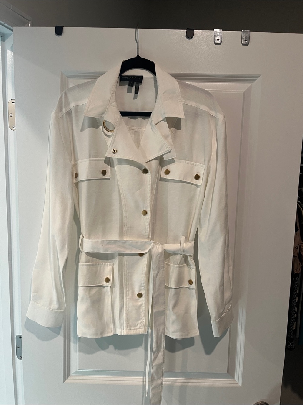 Donna Karan Cream Utility Belted Jacket with Gold-Tone Hardware